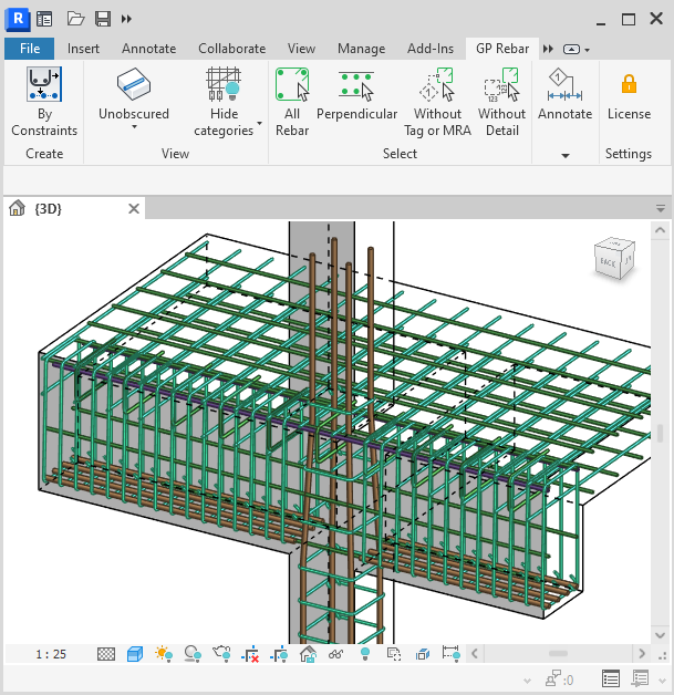 Rebarkit command ribbon in Autodesk Revit